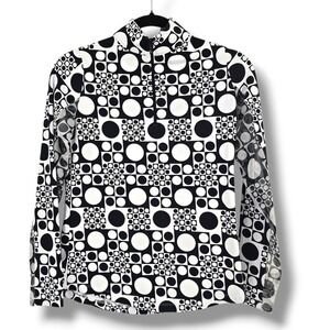 IBKUL XS‎ Sun Protective Mock Neck Long Sleeve Top Geometric Black White Print